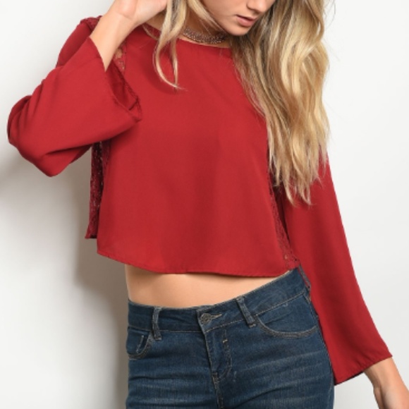 NWT Medusa Open Back Lace Bell Sleeve Crop Top - Picture 2 of 3